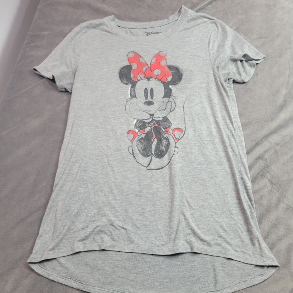 Disney Minnie Mouse Graphic T-Shirt Heather Grey High Low Hem Womens Small